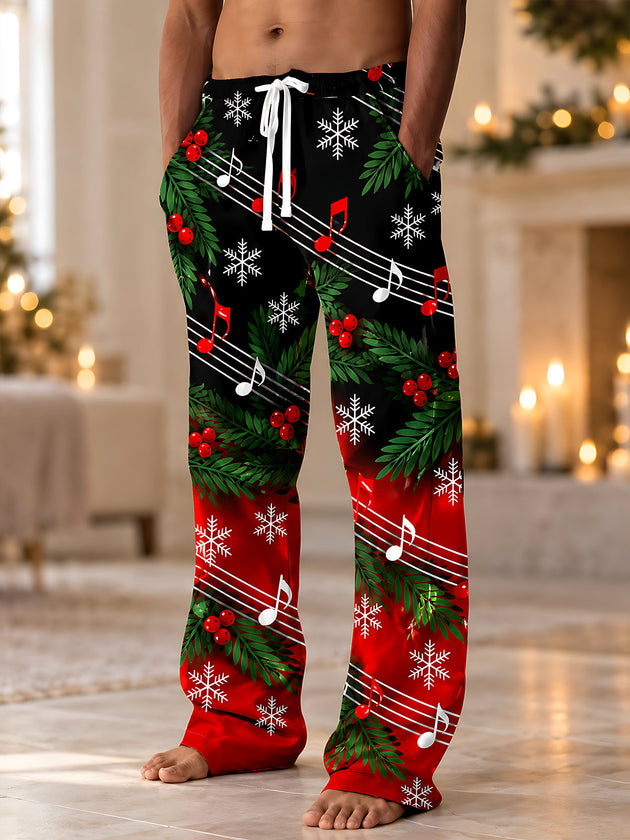 Adaychic Men's Printed Christmas Musical Notes And Snowflakes Print Pants