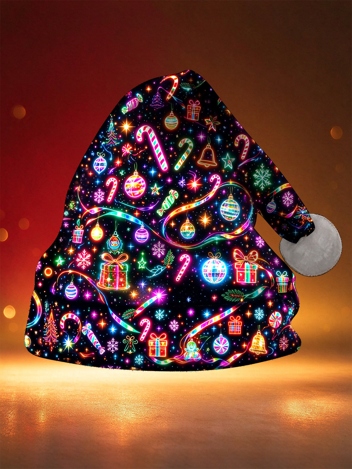 Adaychic Men's Printed Neon Christmas Ornaments And Candy Canes Print Hat