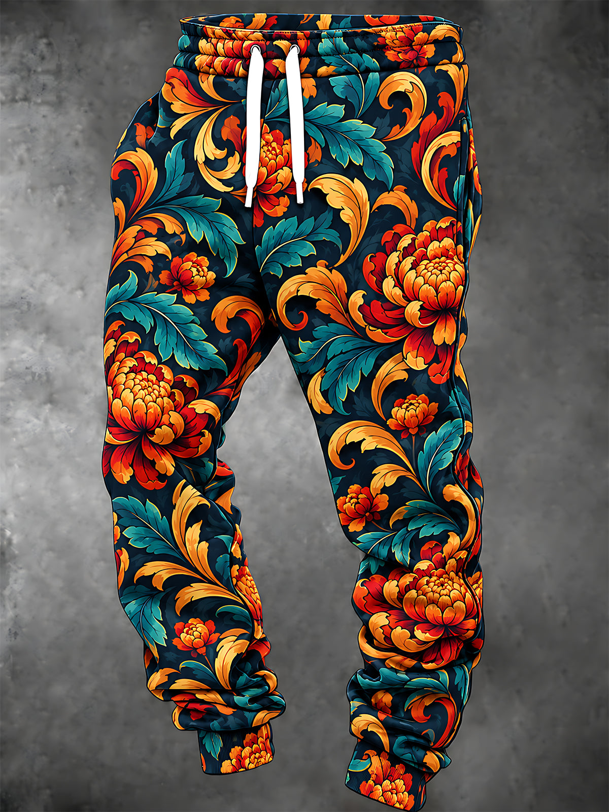 Adaychic Men's Floral Floral Chrysanthemum And Scroll Pattern Pants