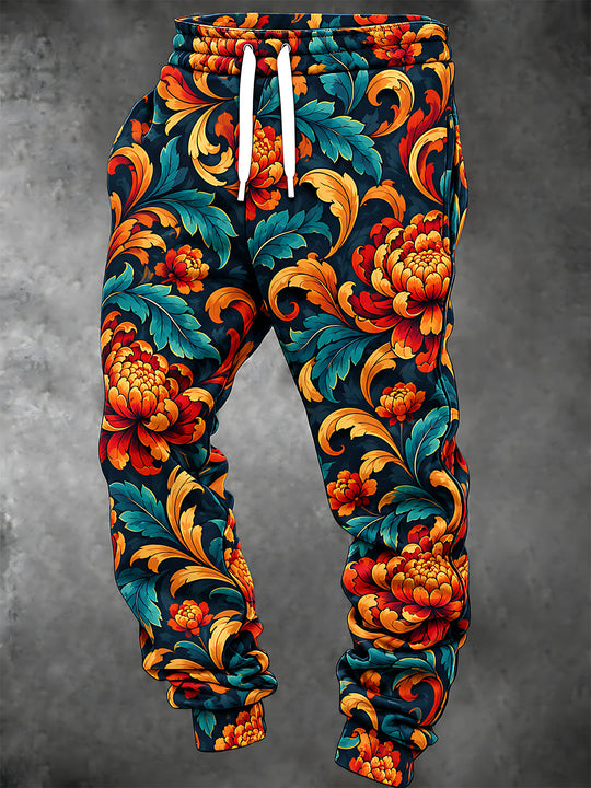 Adaychic Men's Floral Floral Chrysanthemum And Scroll Pattern Pants