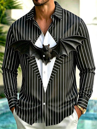 Adaychic Men's Halloween 3D Bat With Spread Wings Print Long Sleeve Shirt with Chest Pocket