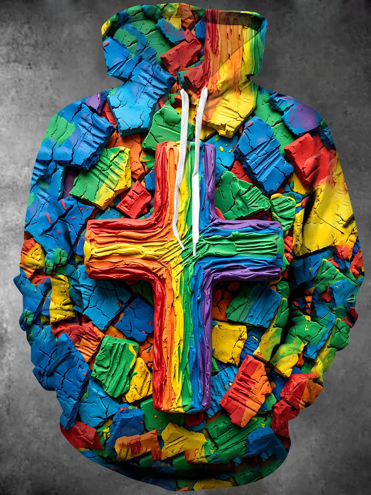 Adaychic Men's Graphic Rainbow Cross Print Long Sleeve Hoodie