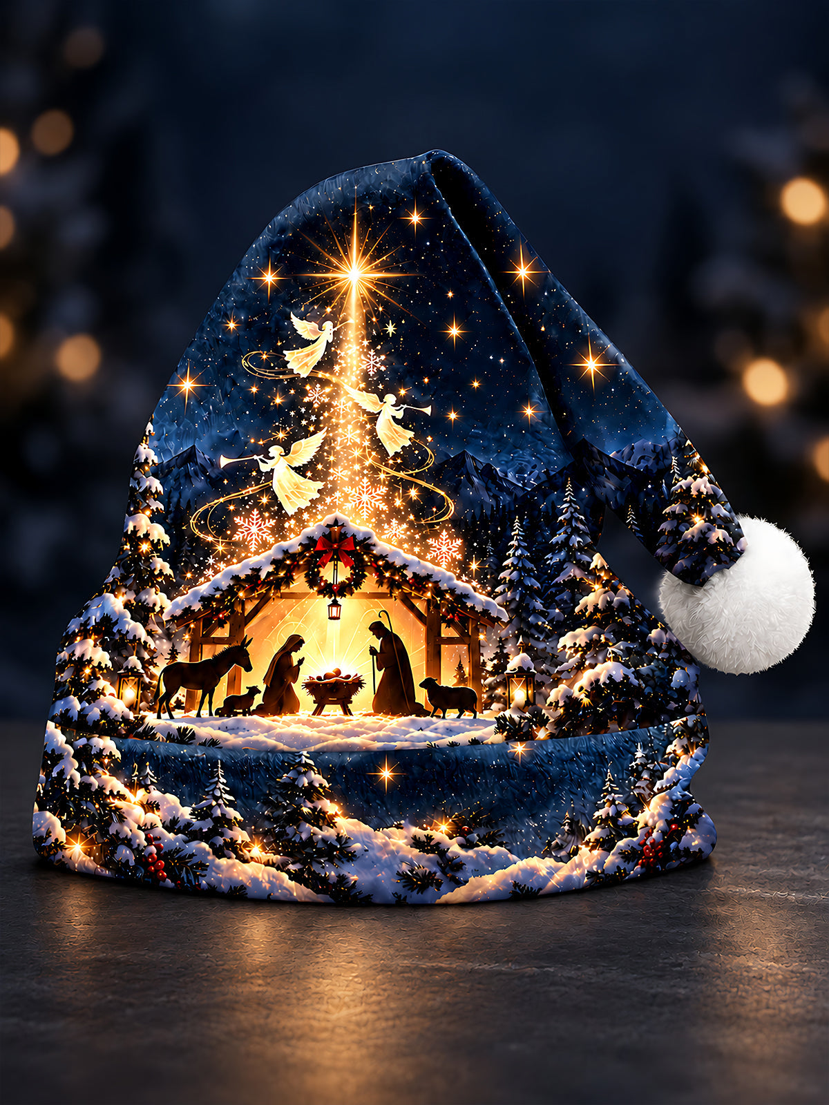 Adaychic Men's Graphic Nativity Scene With Angels And Star Print Hat