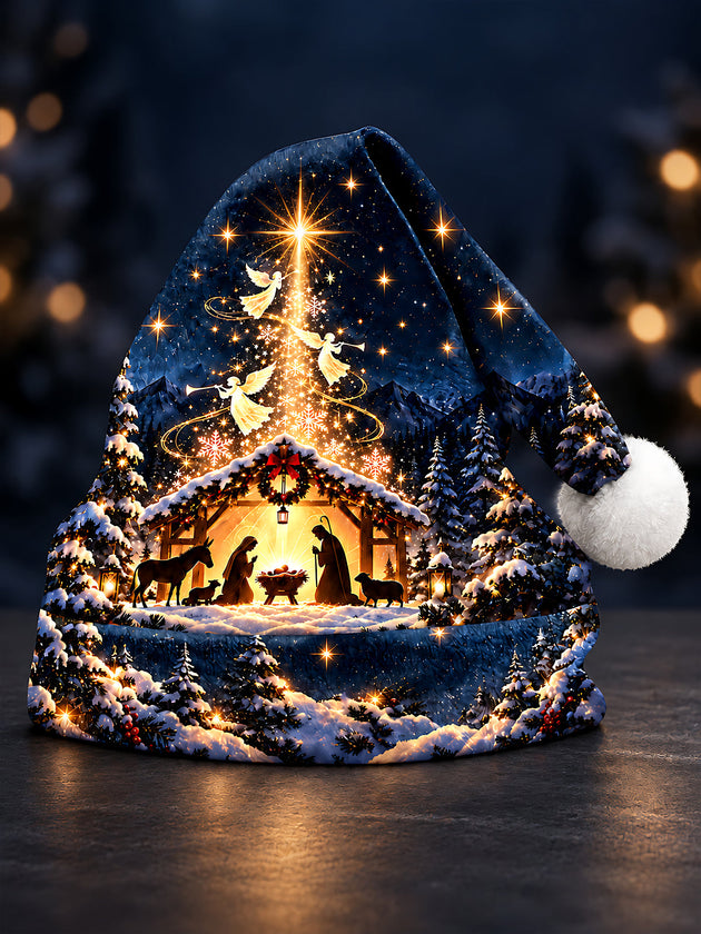 Adaychic Men's Graphic Nativity Scene With Angels And Star Print Hat