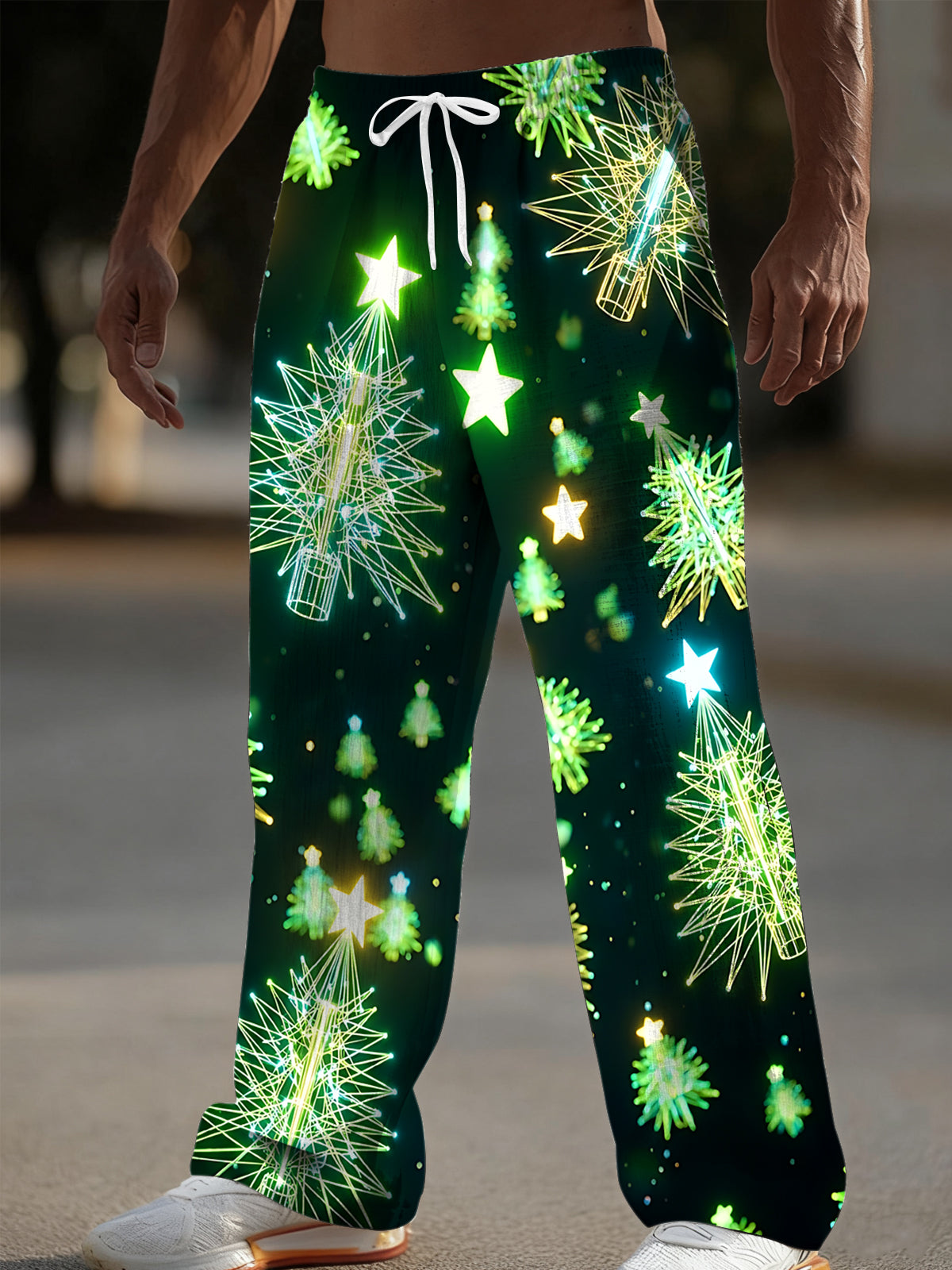 Adaychic Men's Printed Christmas Trees And Stars Print Pants