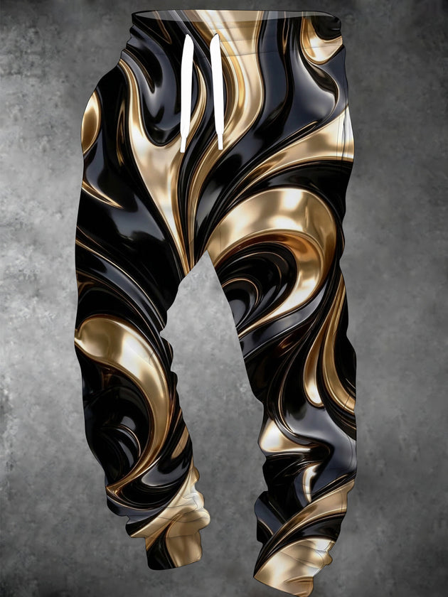 Adaychic Men's Patterned Abstract Swirling Metallic Liquid Print Pants
