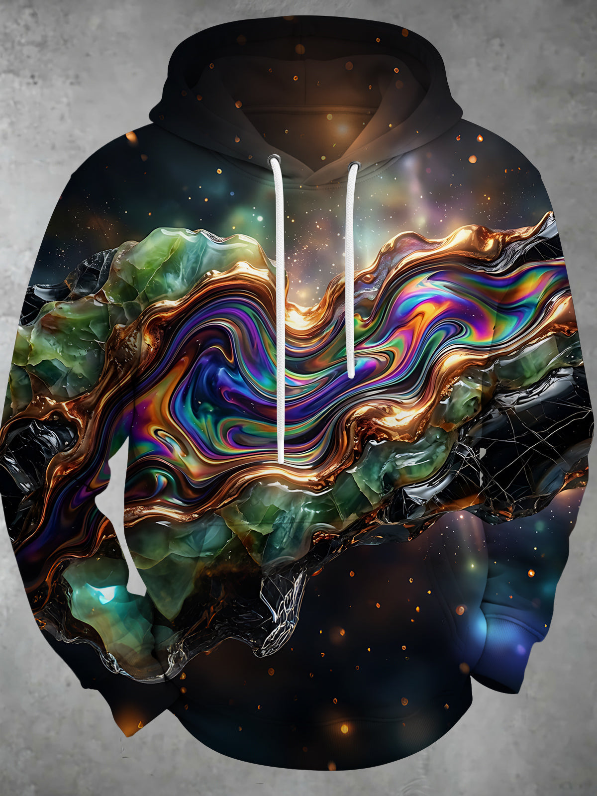 Adaychic Men's Long Sleeve Hoodie - Abstract Liquid Marble And Galaxy Background Print