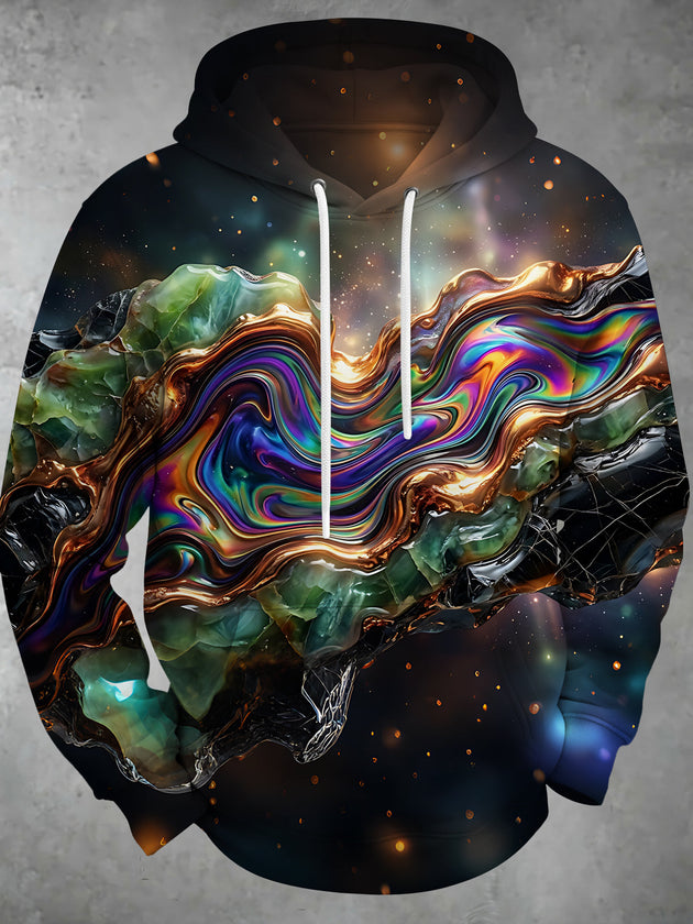 Adaychic Men's Long Sleeve Hoodie - Abstract Liquid Marble And Galaxy Background Print