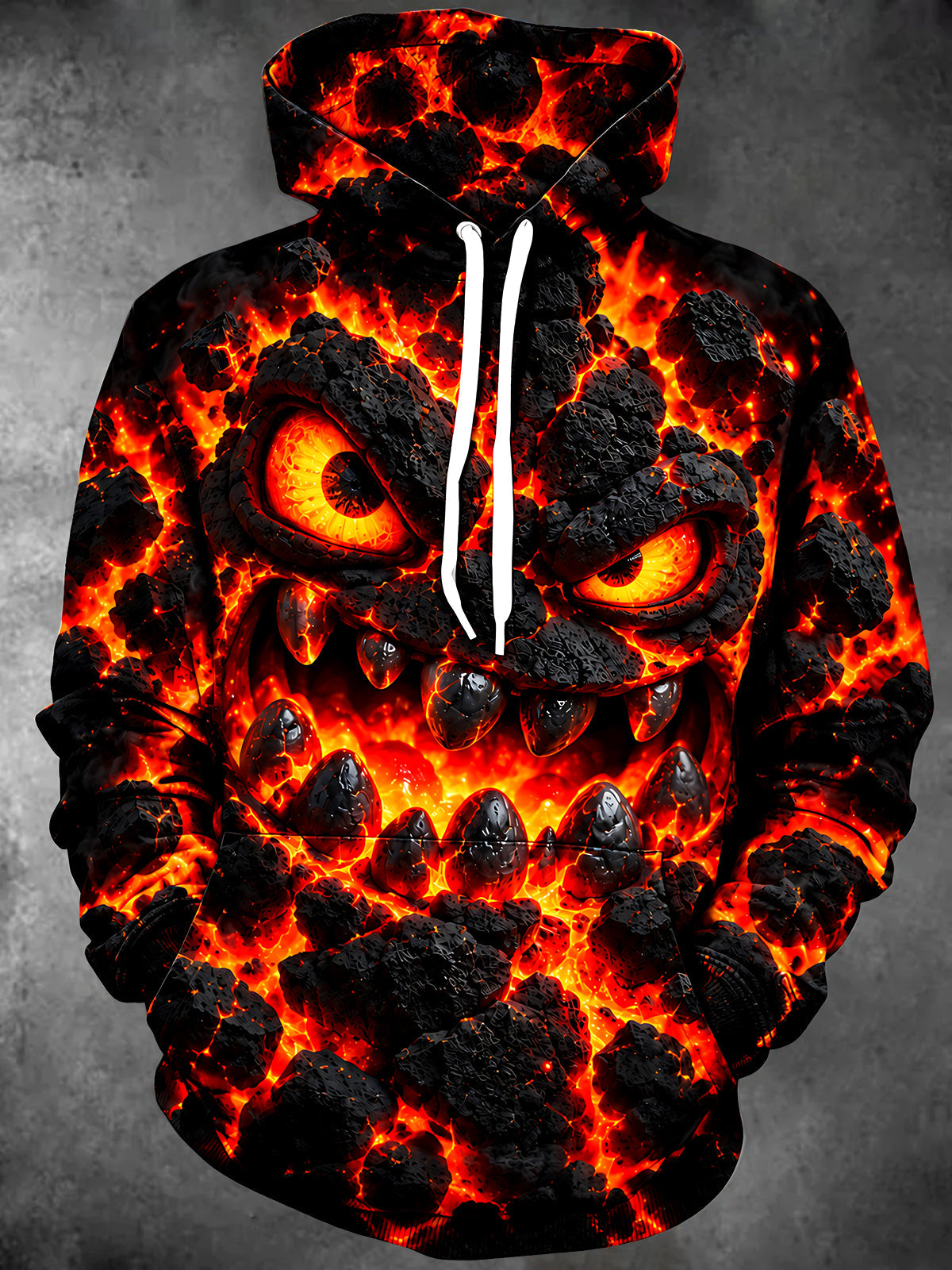 Adaychic Men's Graphic Lava Monster Face Print Long Sleeve Hoodie