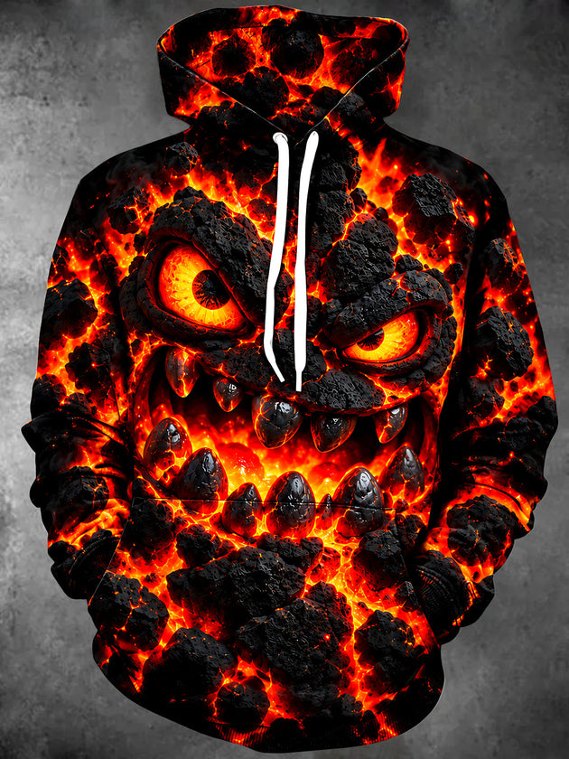 Adaychic Men's Graphic Lava Monster Face Print Long Sleeve Hoodie