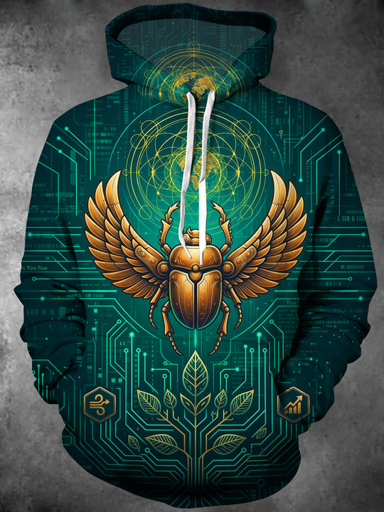 Adaychic Men's Mechanical Scarab Beetle With Wings Print Long Sleeve Hoodie