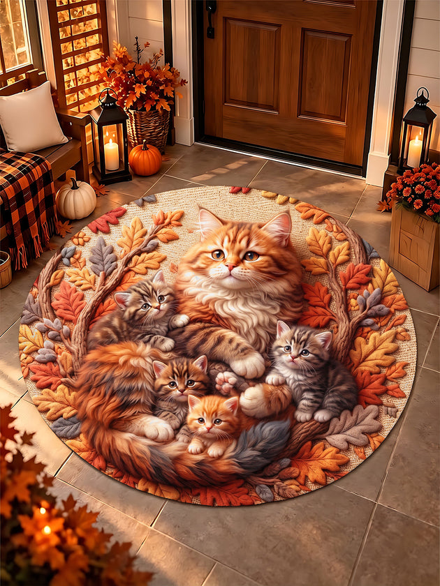 Adaychic Autumn Maine Coon FamilyRound Area Rug