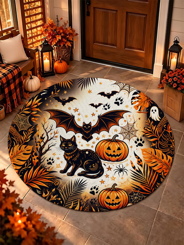 Adaychic Halloween Black Cat Pumpkin Round Area Rug