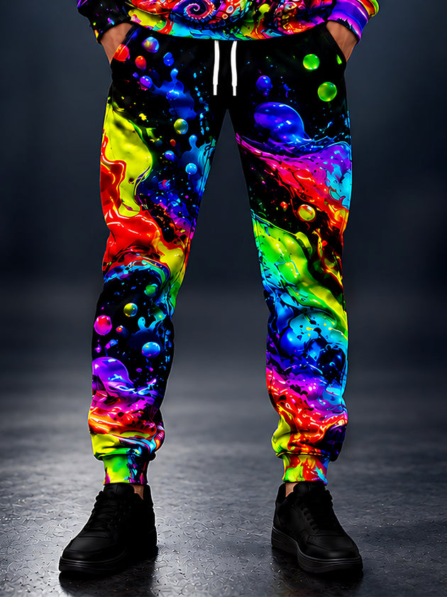 Adaychic Men's Abstract Colorful Liquid Splashes And Bubbles Print Pants