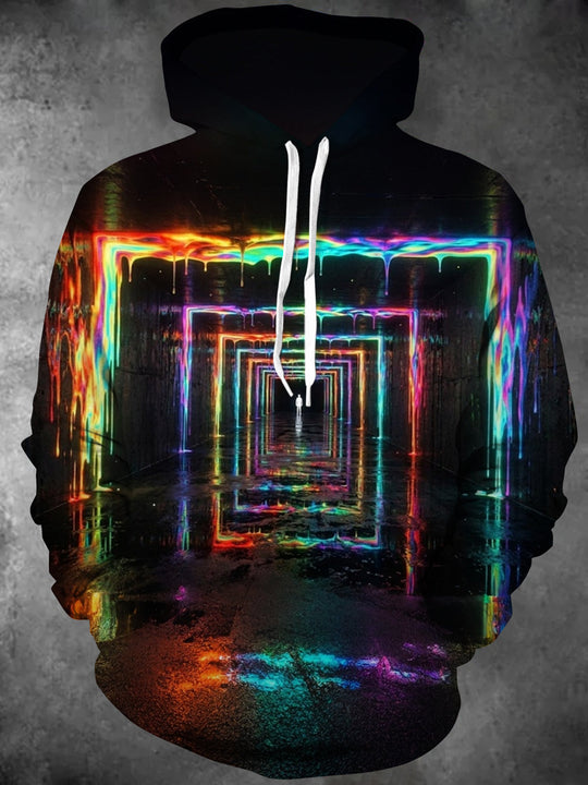 Adaychic Men's Neon Tunnel With Dripping Paint Print Long Sleeve Hoodie