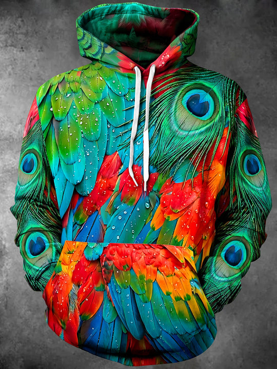 Adaychic Men's Peacock Feathers And Parrot Feathers Print Long Sleeve Hoodie