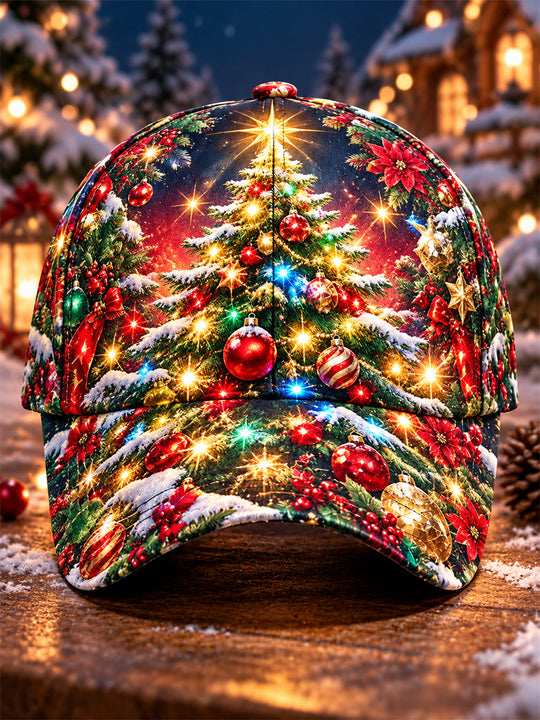 Adaychic Men's Christmas Tree With Ornaments And Lights Print Baseball Cap