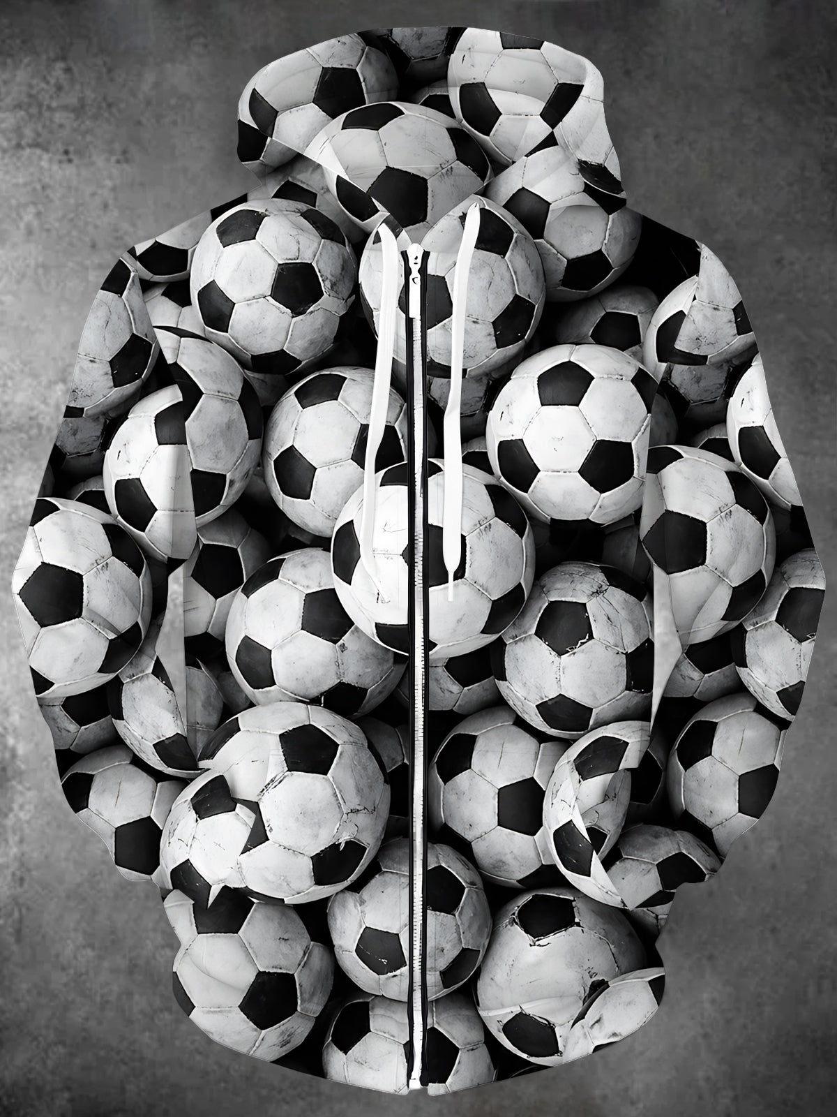 Adaychic Men's Soccer Balls Print Long Sleeve Zip-Up Hoodie with Kangaroo Pocket