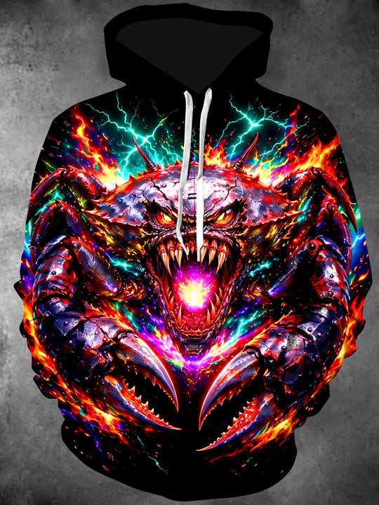 Adaychic Men's Graphic Lava Thunder Crab Monster Print Long Sleeve Hoodie