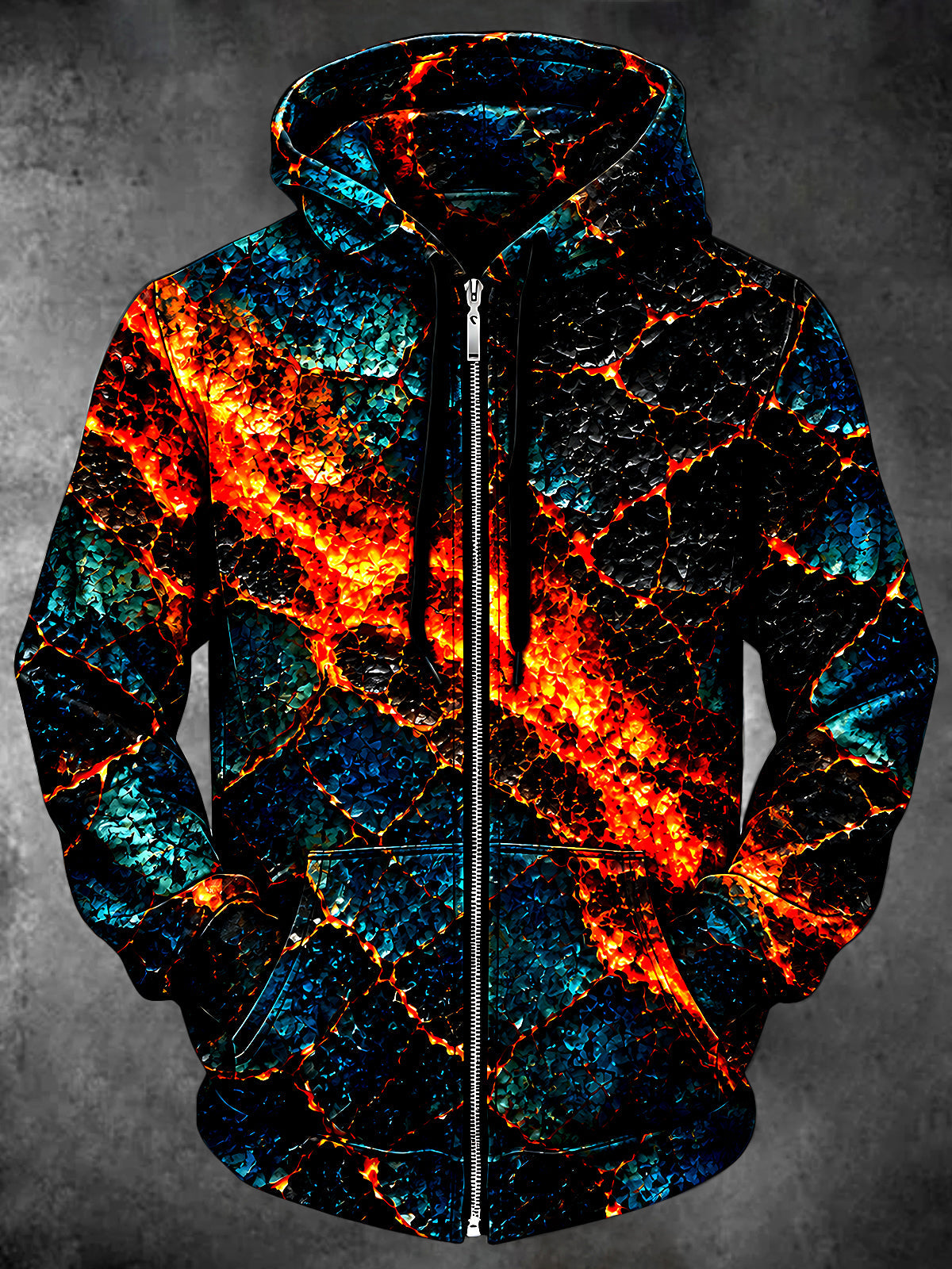 Adaychic Men's Printed Abstract Lava Flow Print Long Sleeve Zip-Up Hoodie with Kangaroo Pocket