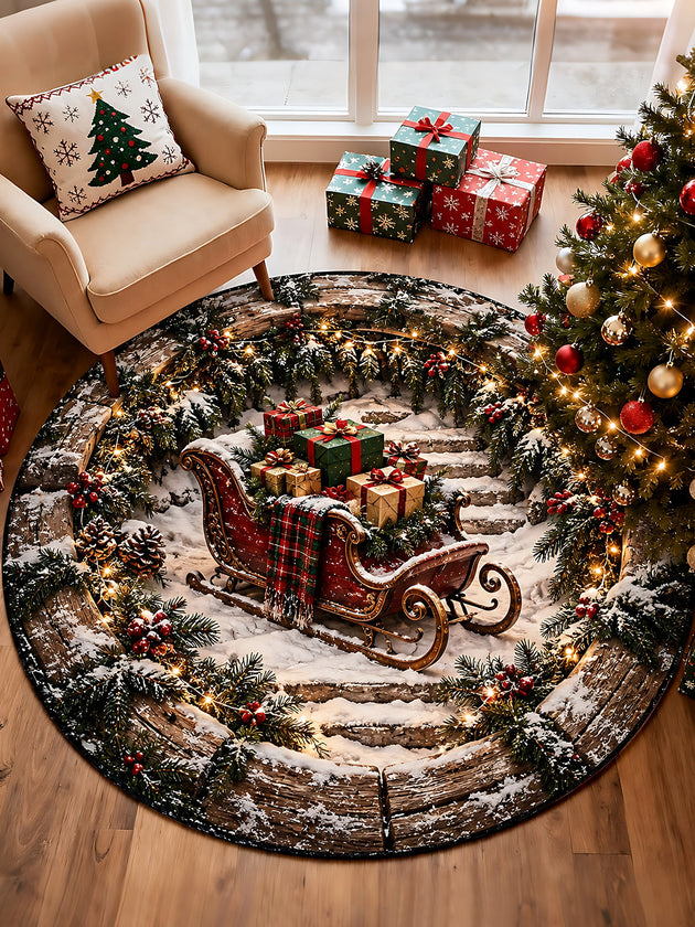 Adaychic Christmas sleigh Round Area Rug