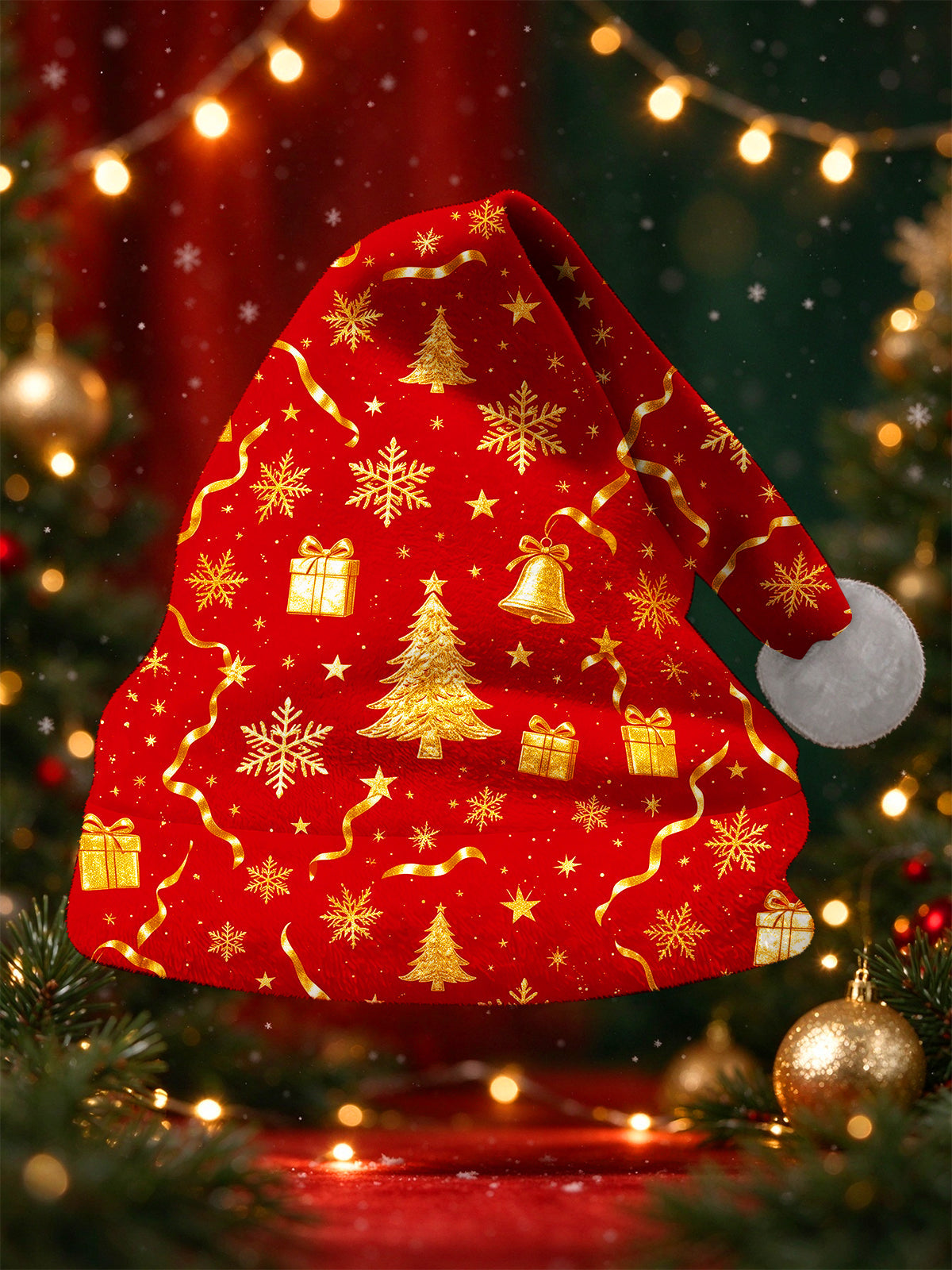 Adaychic Men's Christmas Trees Snowflakes Gift Boxes Bells And Stars Print Hat