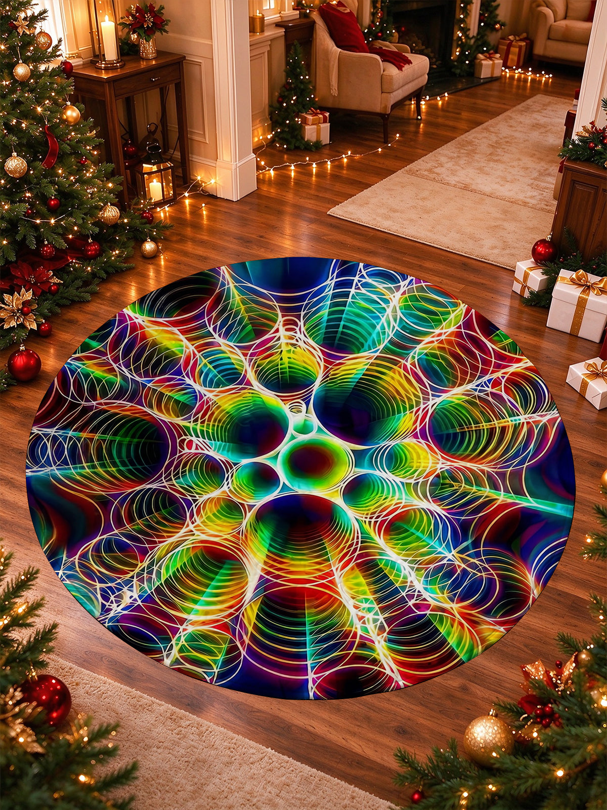 Adaychic Rainbow Psychedelic Spider Web Round Area Rug