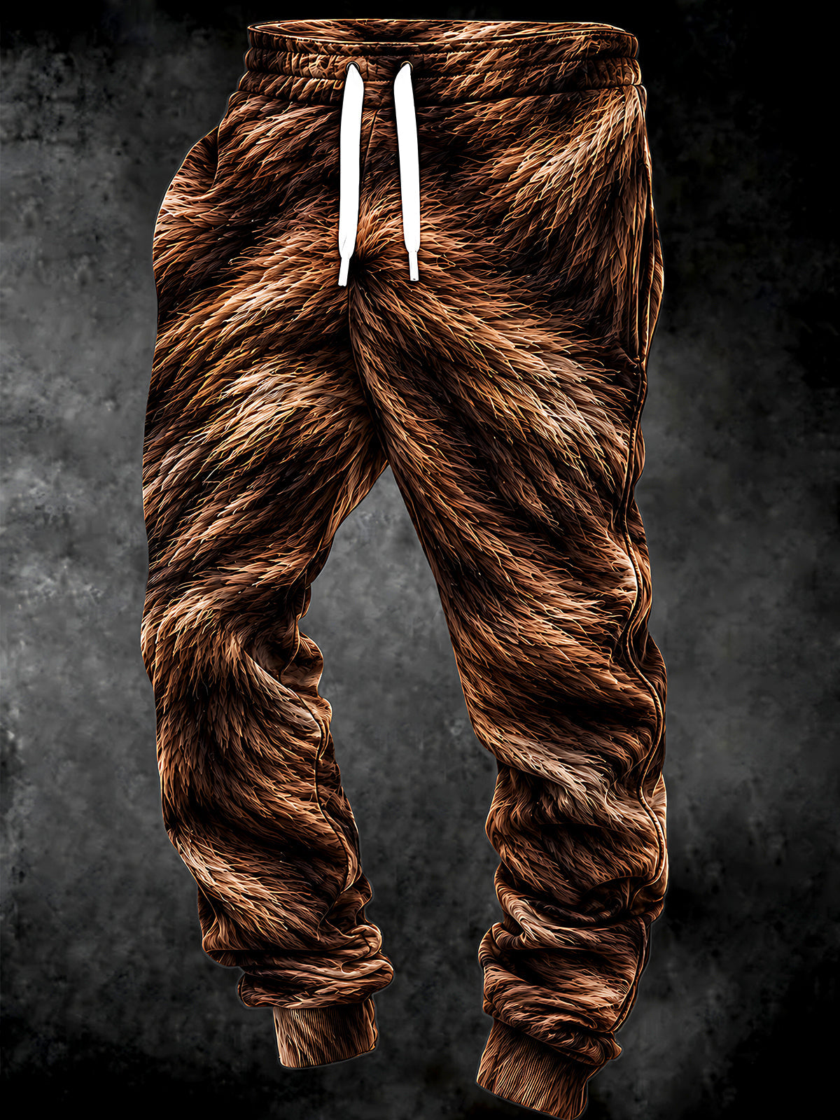 Adaychic Men's Printed Brown Bear Fur Texture Print Pants