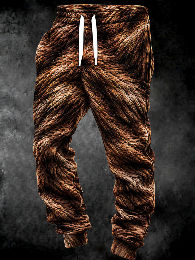 Adaychic Men's Printed Brown Bear Fur Texture Print Pants
