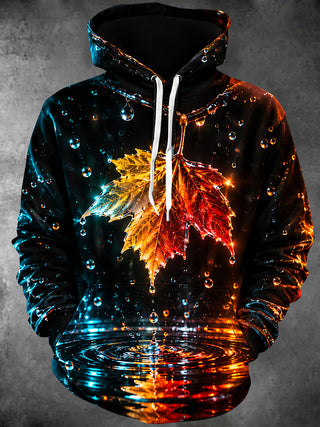 Adaychic Men Maple Leaf & Water Droplets Custom Photo Dog Print Long Sleeve Hoodie