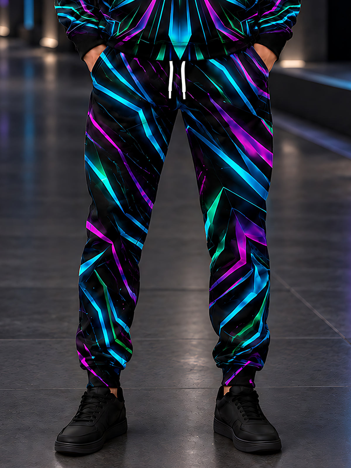 Adaychic Men's Graphic Neon Geometric Lines Print Pants