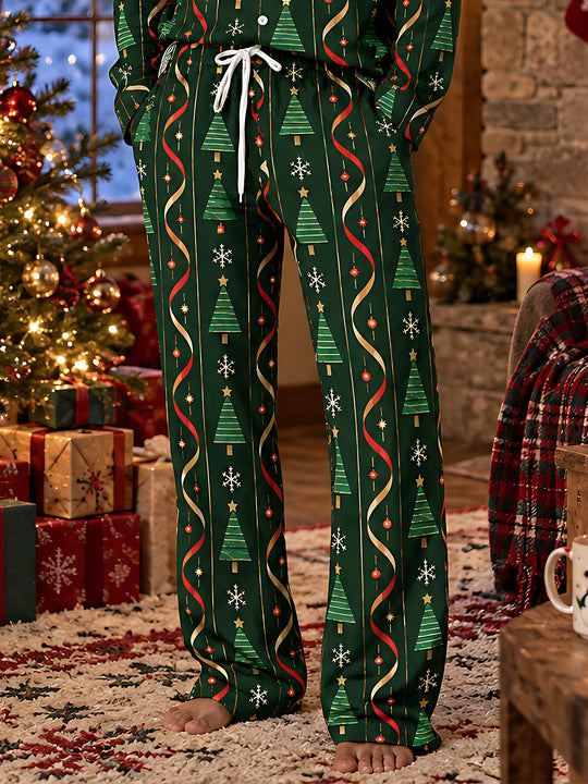 Adaychic Men's Printed Christmas Trees And Snowflakes Print Pants