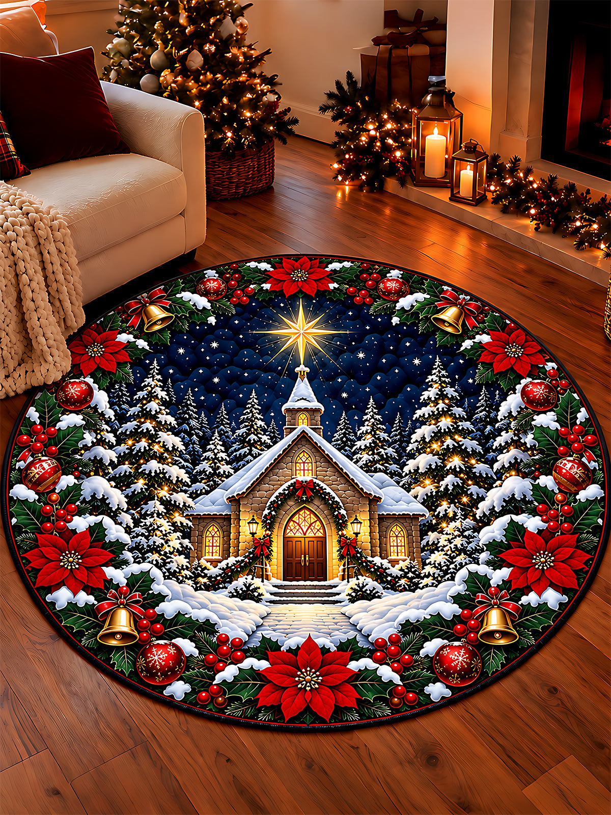 Adaychic Snow Church Round Area Rug
