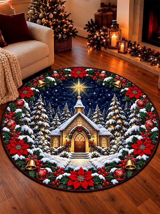 Adaychic Snow Church Round Area Rug