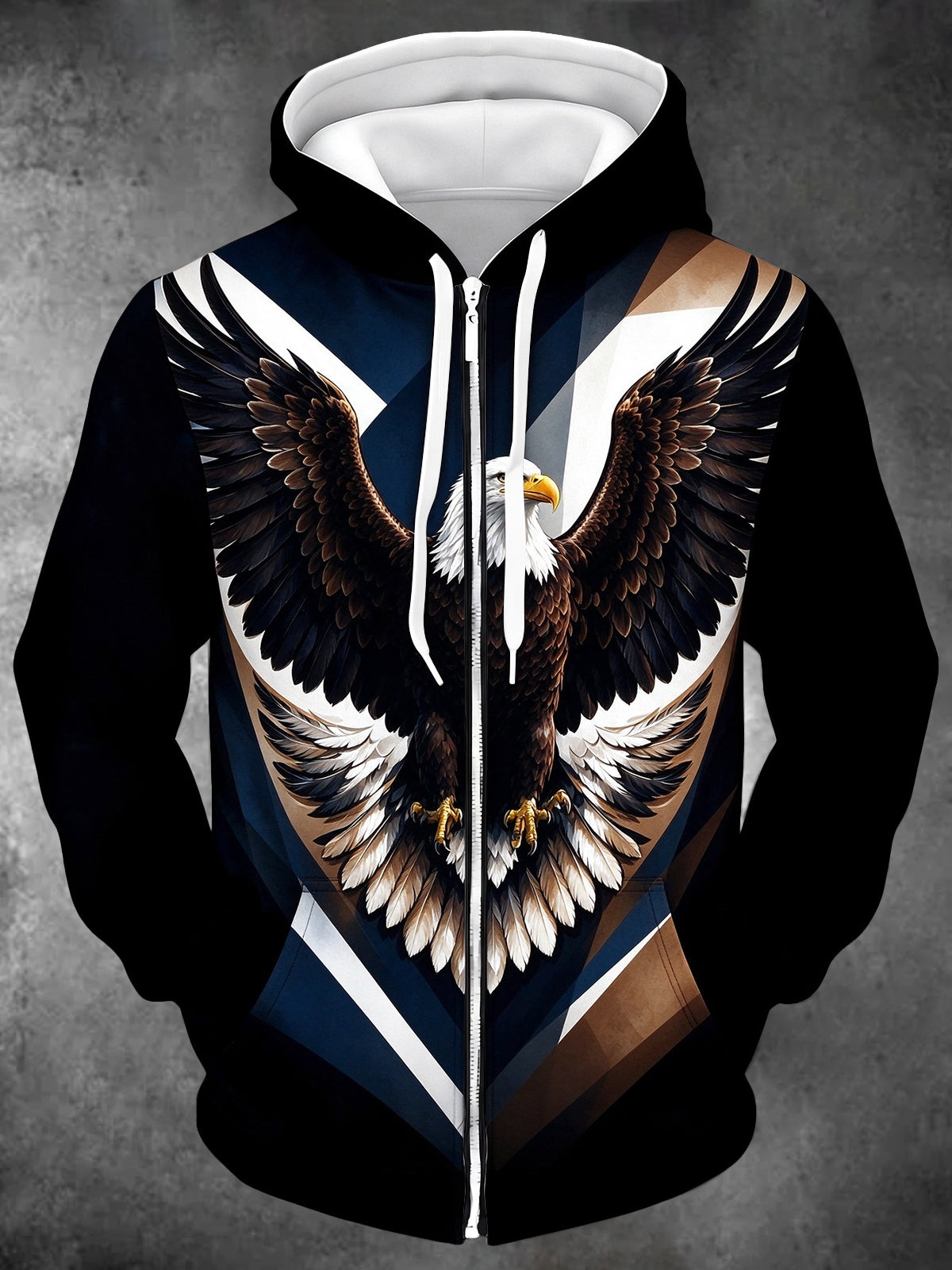 Adaychic Men's Bald Eagle With Spread Wings Print Long Sleeve Zip-Up Hoodie with Kangaroo Pocket