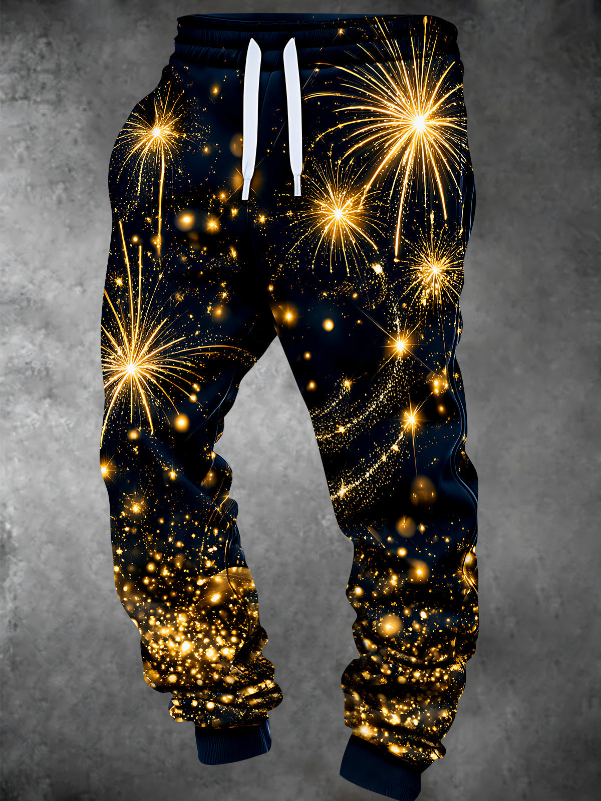 Adaychic Men's Golden Fireworks And Sparkles Print Pants