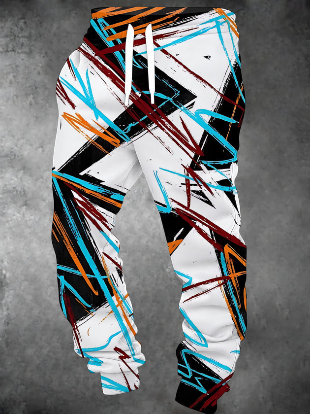 Adaychic Men's Geometric Abstract Geometric Brushstrokes Print Pants