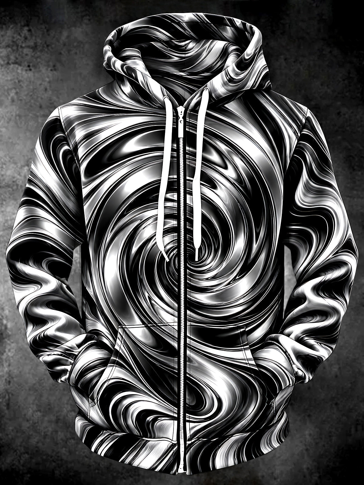 Adaychic Men's Abstract Abstract Swirl Pattern Long Sleeve Zip-Up Hoodie