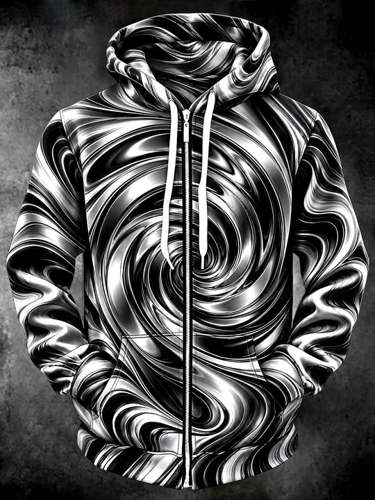 Adaychic Men's Abstract Abstract Swirl Pattern Long Sleeve Zip-Up Hoodie