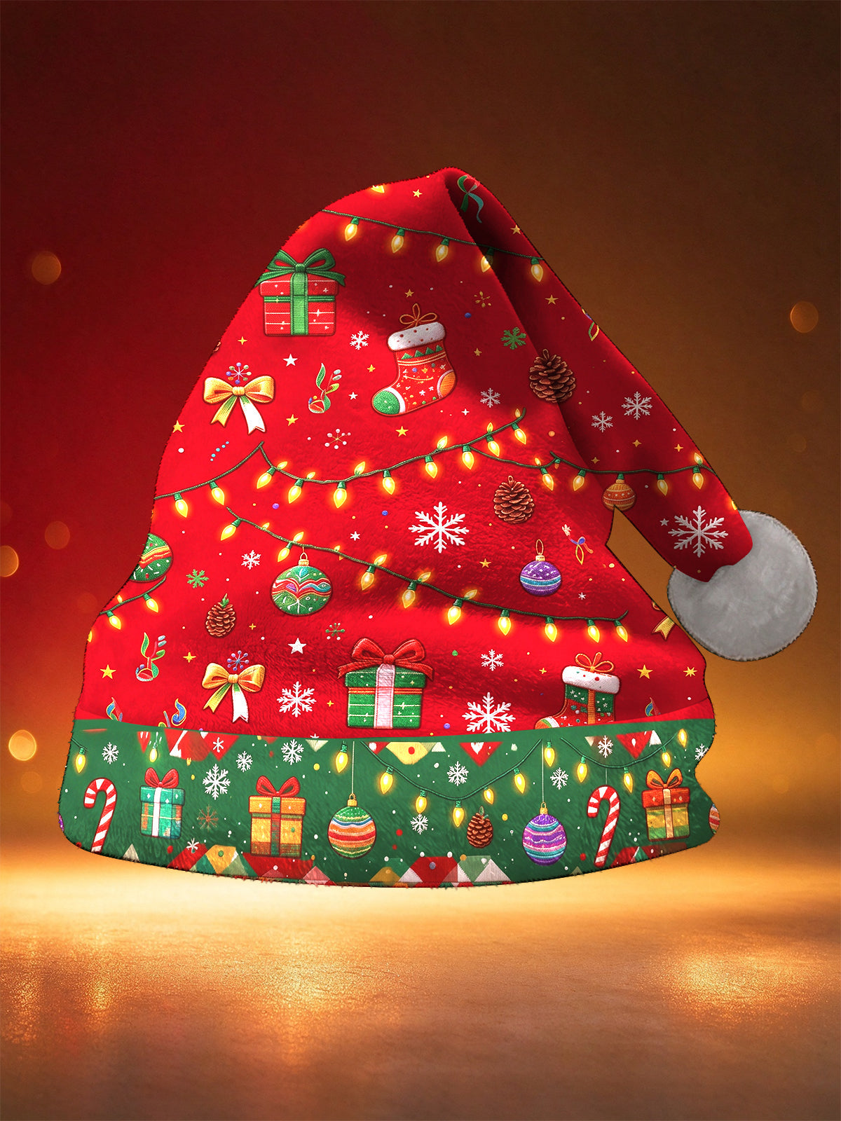 Adaychic Men's Patterned Christmas String Lights And Ornaments Print Hat