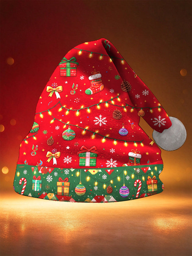 Adaychic Men's Patterned Christmas String Lights And Ornaments Print Hat