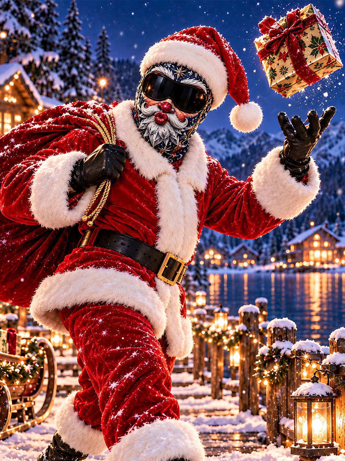 Adaychic Funny Christmas Santa Claus Ski Mask