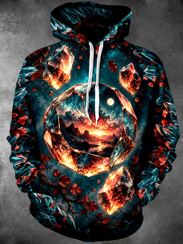 Adaychic Men's Crystal Geode And Mountain Landscape Print Long Sleeve Hoodie