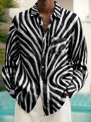 Adaychic Men's Patterned Zebra Animal Print Long Sleeve Shirt with Chest Pocket