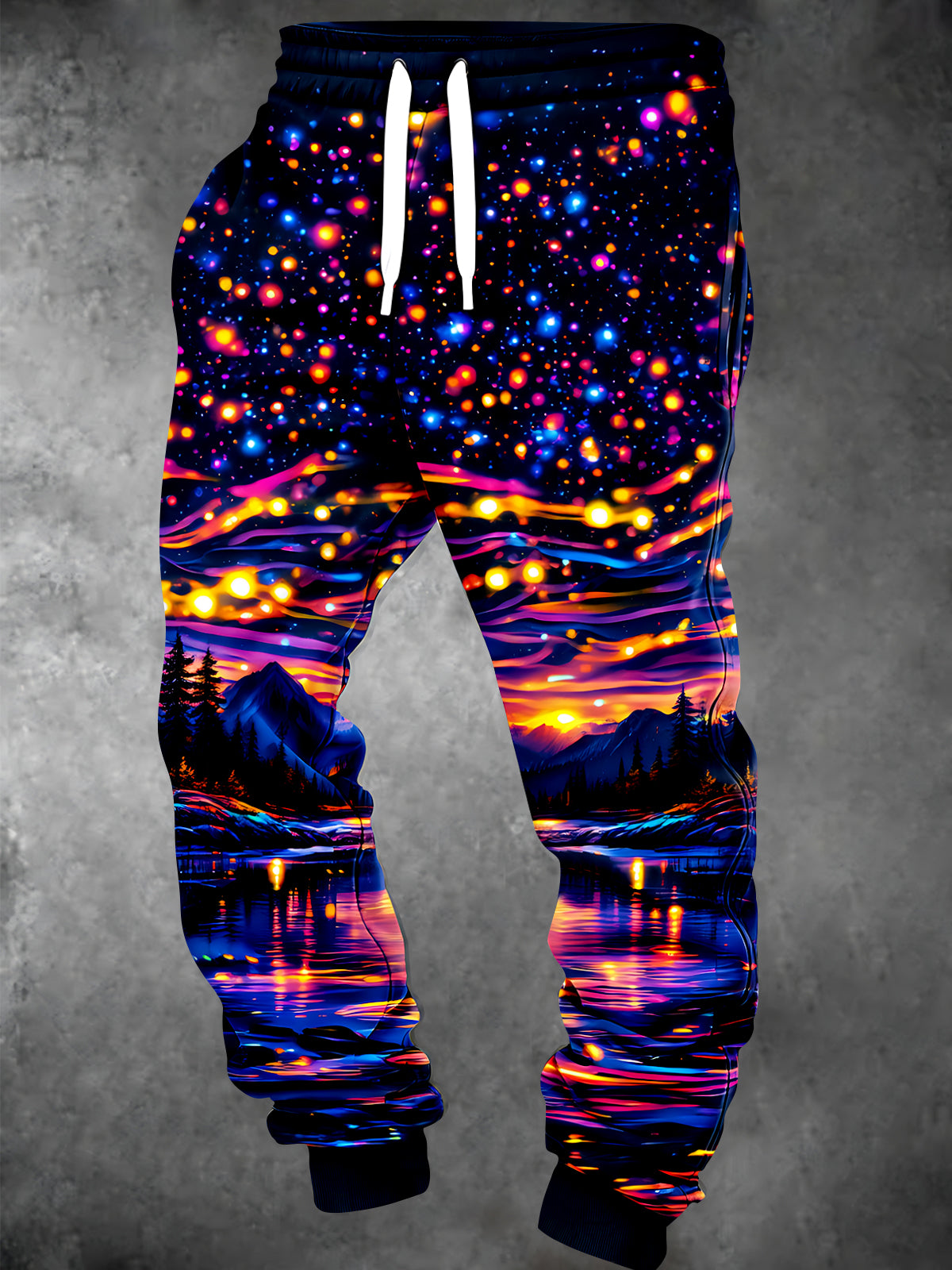 Adaychic Men's Starry Night Sky With Mountains And Lake Reflection Print Pants