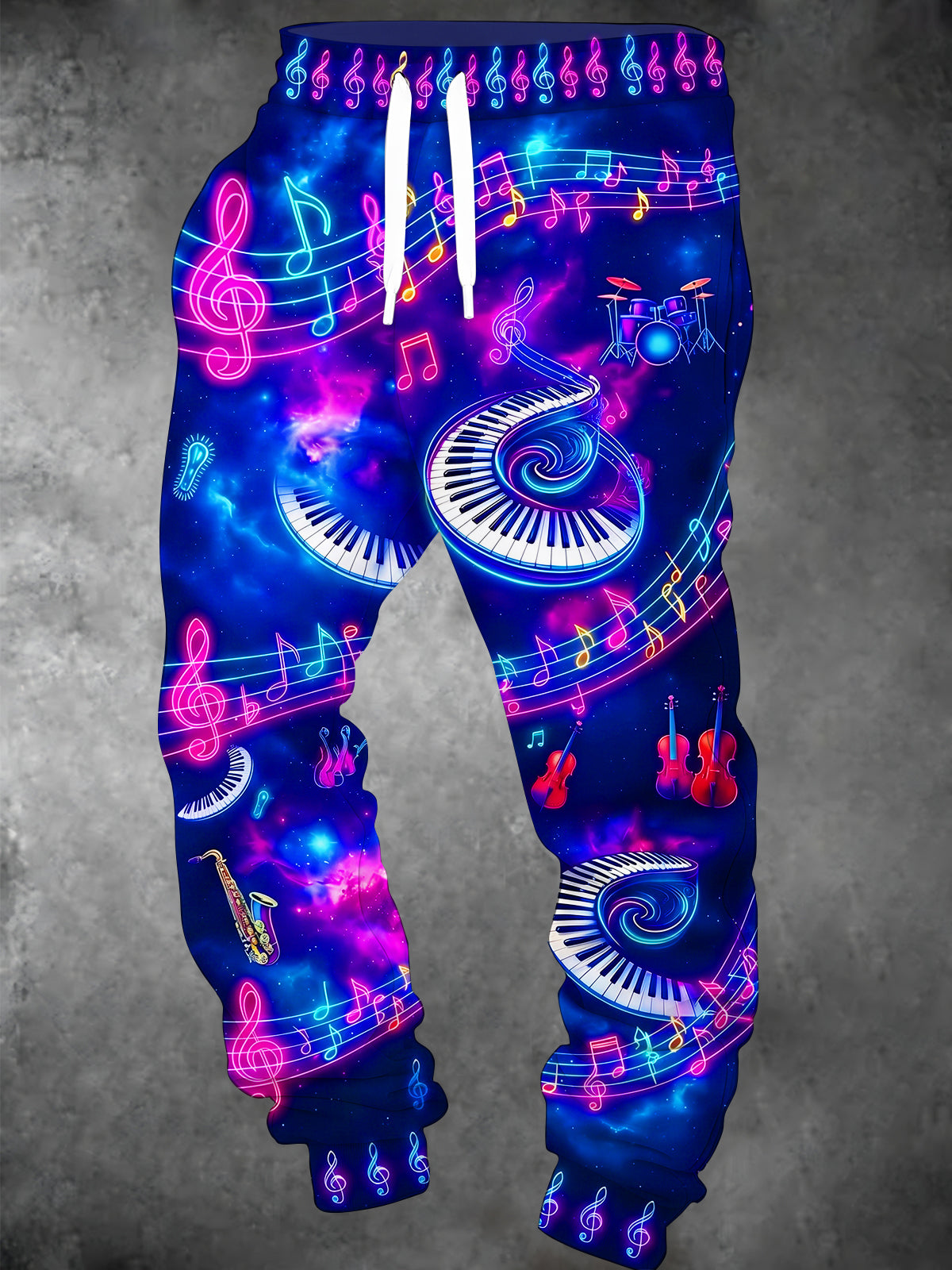 Adaychic Men's Graphic Neon Musical Instruments And Starry Sky Print Pants