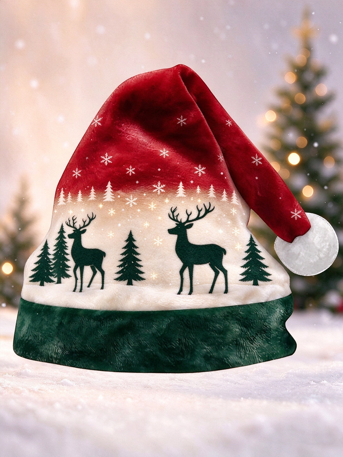 Adaychic Men's Christmas Reindeer And Pine Trees Print Hat