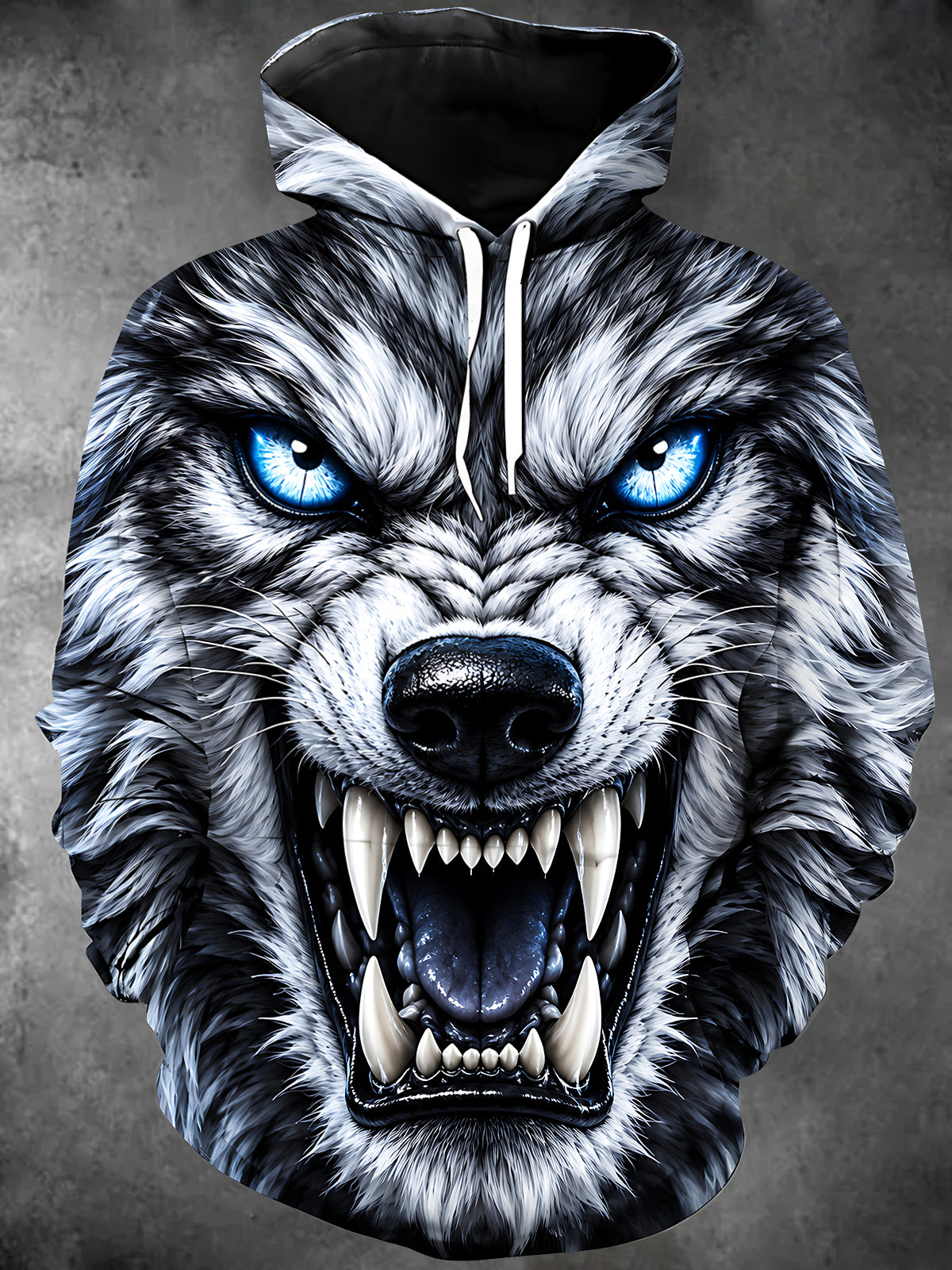 Adaychic Men's Graphic Wolf Head Print Long Sleeve Hoodie