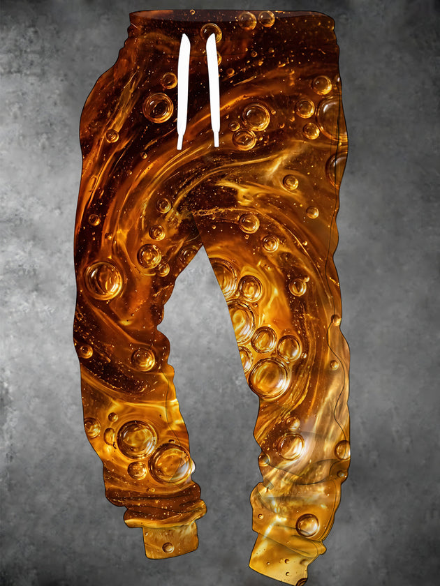 Adaychic Men's Printed Abstract Amber Bubbles And Swirls Print Pants