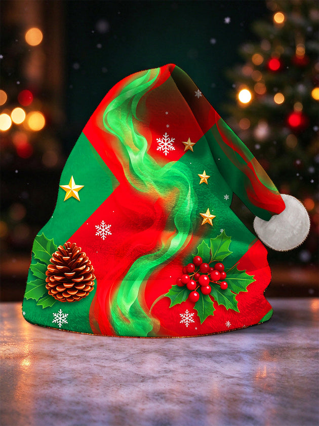 Adaychic Men's Christmas Holly Berries And Pinecone With Swirls Print Hat